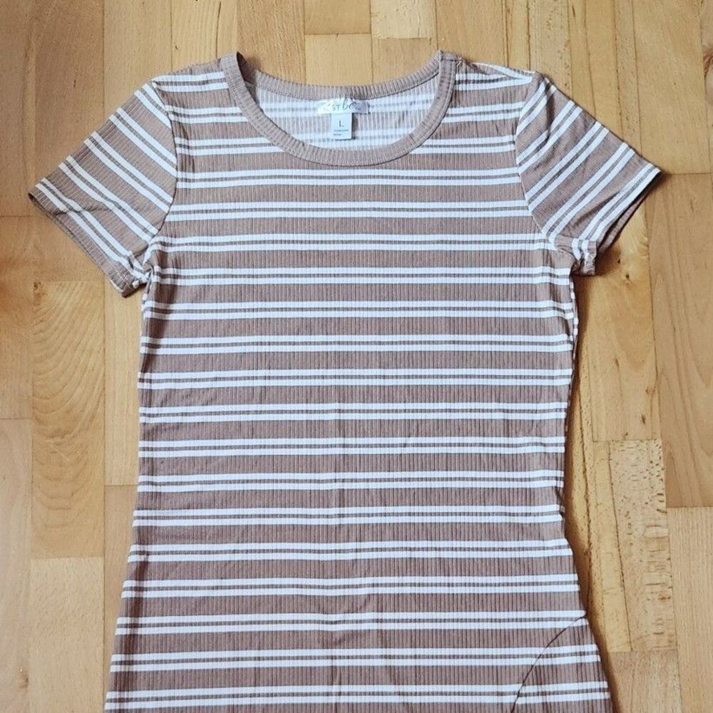 Just Be Tan & White Striped Dress, Large